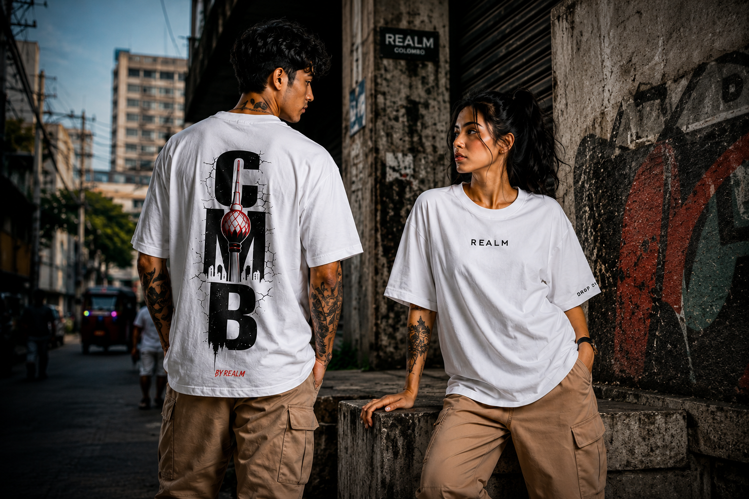 REALM oversize tee front and back streetwear look